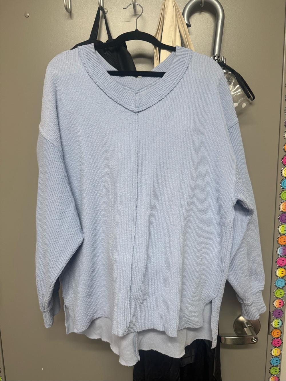 Light Blue V-Neck ribbed/waffle knit sweater